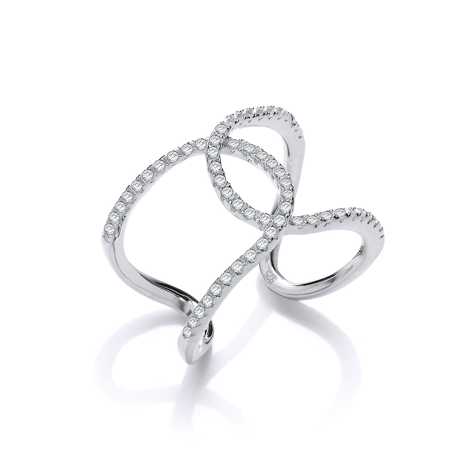 Micro Pave Cubic Zirconia Two Row Interlocking Cuff Silver Ring - Fine Ring - Certified Authe – Luxury Jewellery by Im